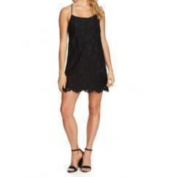black strappy lace shift dress